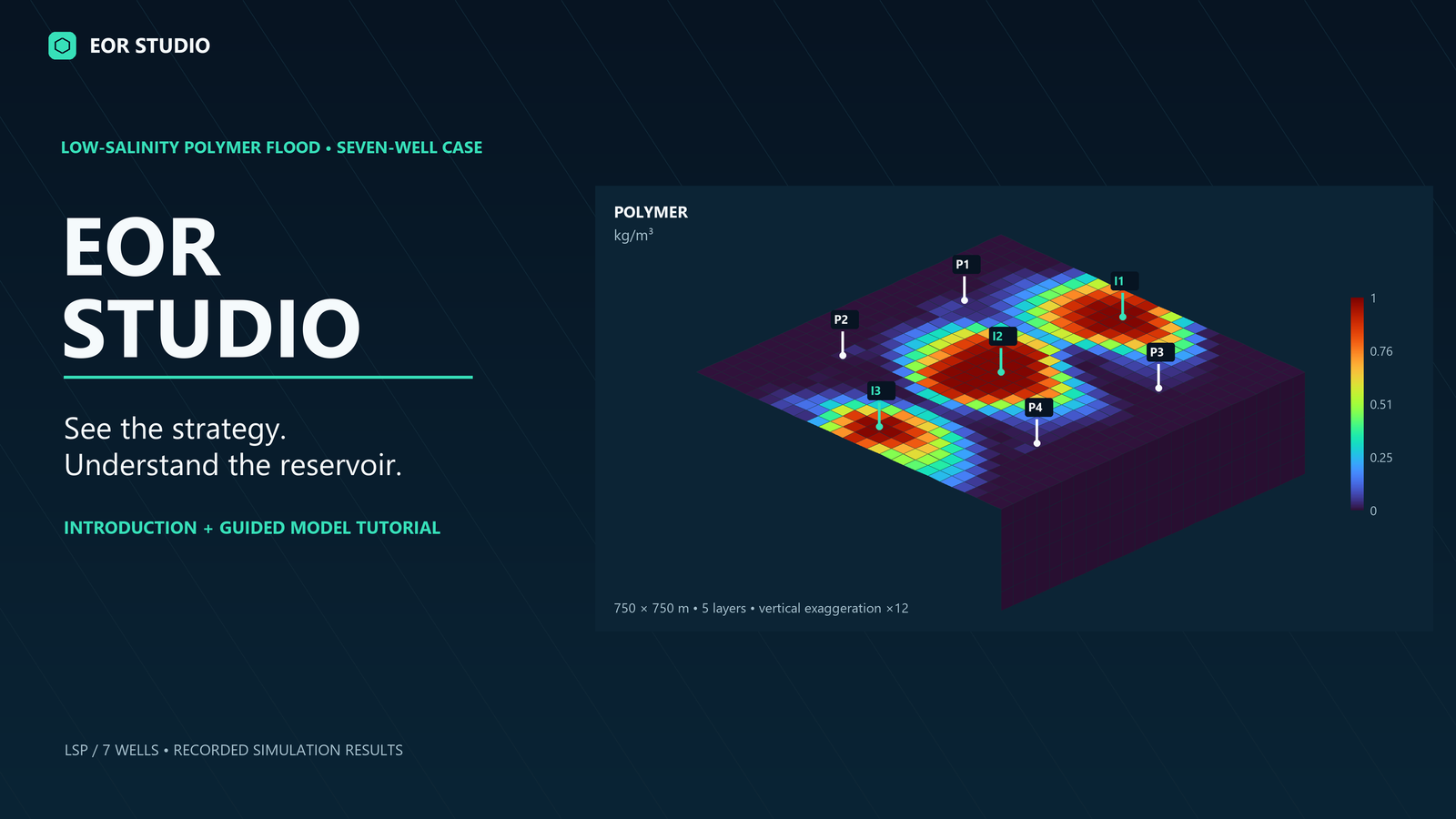 Seven-well low-salinity polymer reservoir model with injection and production wells